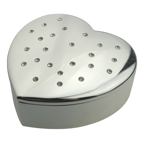 Heart Shape Silver Plated Rhinestone Decorated Box for Jewelry