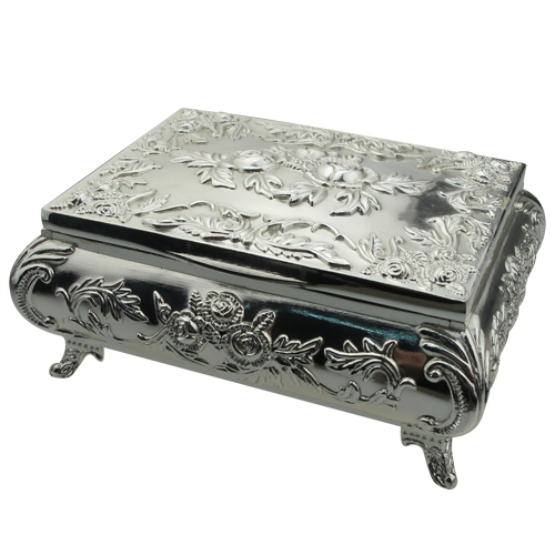 Special Antique Metal 4 Feet Clamshell Jewelry Box