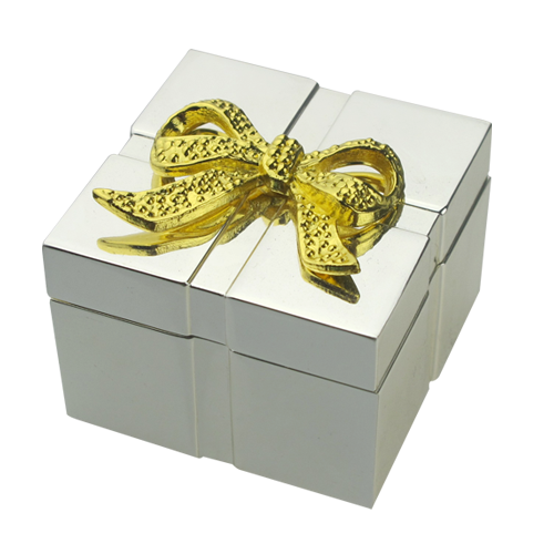 Silver Square Jewelry Box with Golden Bow-Knot