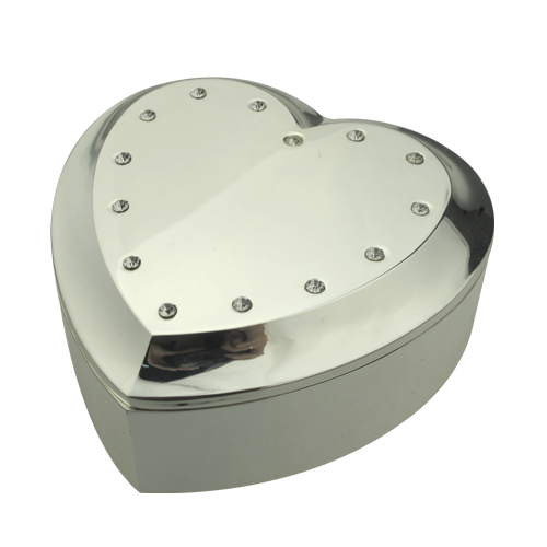 Exquisite Crystal Heart-Shaped Silver Jewelry Box