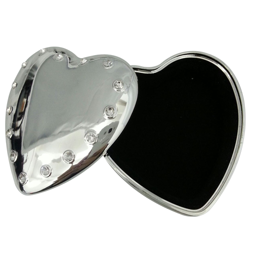Decorative Crystal Silver Heart Mini Metal Jewelry Box