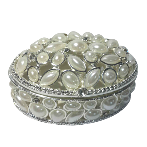Oval Shaped Ivory Pearls Decorated Jewelry Box