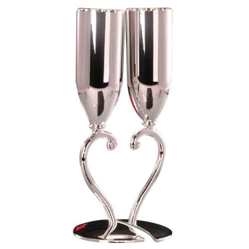 Heart Design Metal Champagne Flutes Silver Toasting Flutes