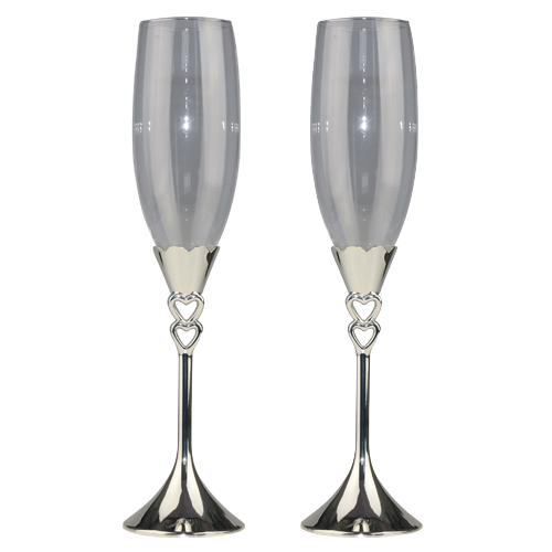 Shiny Silver Plated Zinc Alloy Heart Shape Champagne Glass