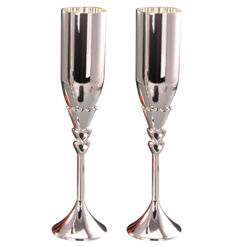 Lovely Double Heart Metal Wedding Champagne Flutes
