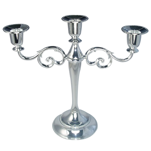 Silver Plated Zinc-Alloy 3 Arms Candle Holder for Home