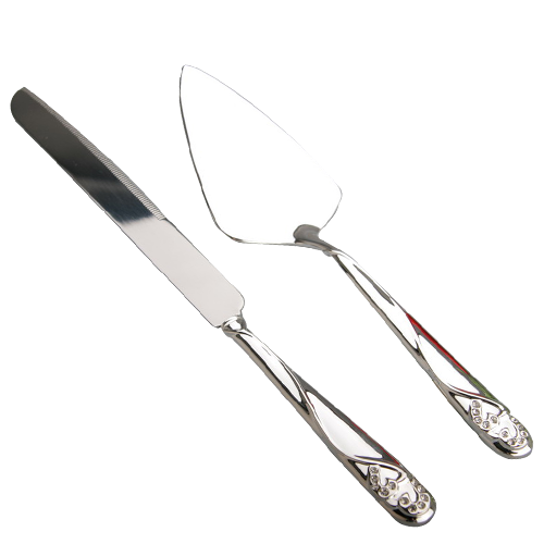 Crystal Heart Cake Knife And Server Set In Silver From