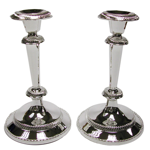 Shiny Silver Filigree Metal Candlestick Holder Set