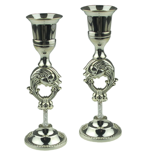Exquisite Auspicious Fish Design Silver Pillar Candle Holders