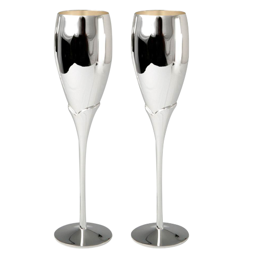Simple Design Silver Champagne Flutes with Silver Plated in Whole