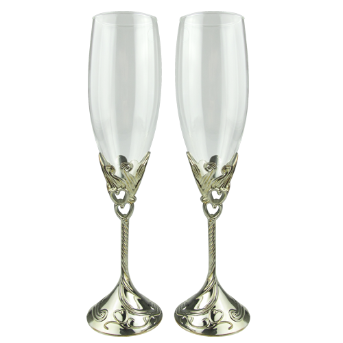 Complex Champagne Glass Design with Double Heart