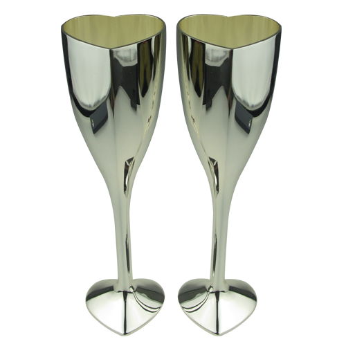 Unique Luxury Heart Shaped Champagne Glass with Silver Plated