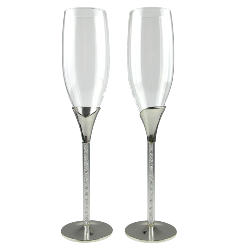 Silver Plated Decorated Crystal Champagne Glasses