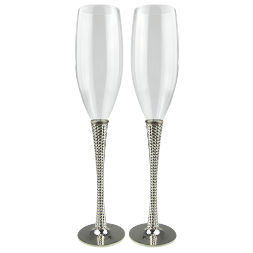Elegant Silver Plate Champagne Flute with Texture Stem