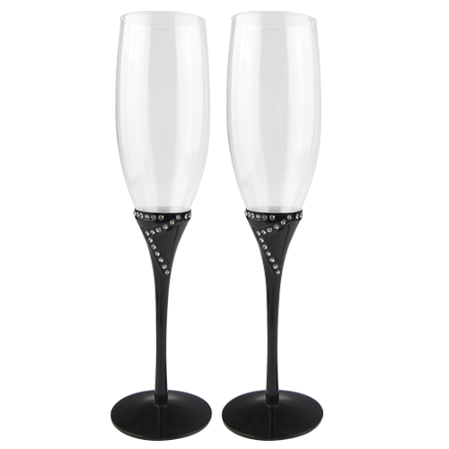 Black Oil Plating Champagne Flute with Crystals Decoration