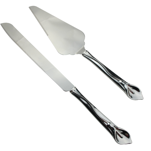 Calla Lily Knife and Cake Serving Set in Silver Plating