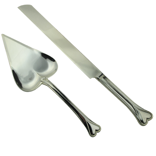 European Heart Design Cake Server Set with Silver