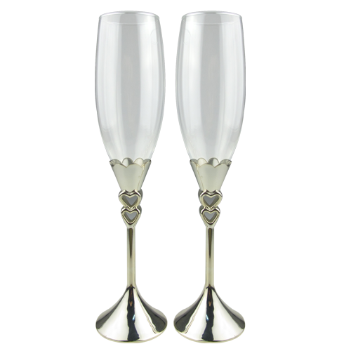 Tulip Champagne Glasses with Double Heart