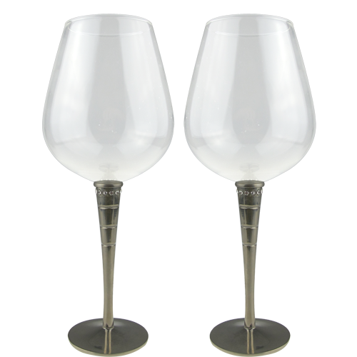 Long Stem Red Wine Glass Set of 2 with Crystal Decorate