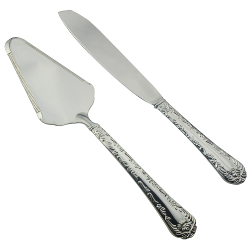 Antique Design Wedding Cake Cutter Set in Silver Color