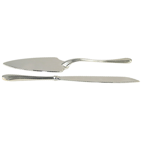 Fanciful Adorn Lines Cake Knife and Server Set in Silver