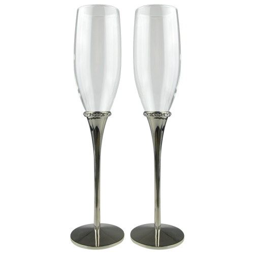 Bride and Groom Champagne Flute with Artificial Diamond