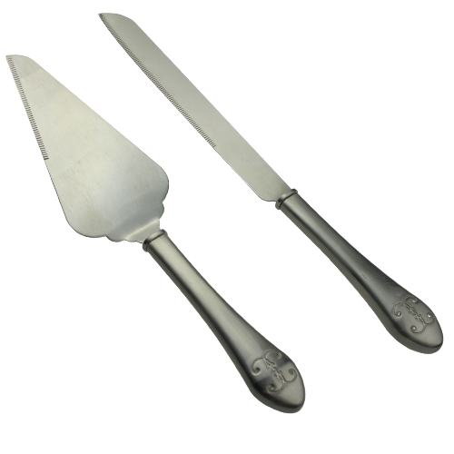 Silver Diamond Cake Knife and Server Set Wholesale